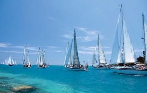 Yachts leaving Bermuda en-route east across the Atlantic.