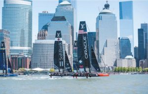 The New York City edition of the America’s Cup World Series was frustrating for the sailors with conditions disrupted by the huge skyscrapers on the Manhattan shoreline