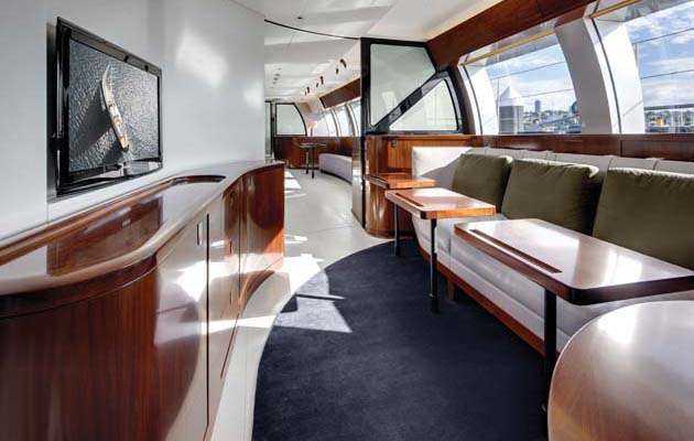 Clear inside and out – from the decksaloon aboard the Briand/Alloy Yachts 67m/220ft Vertigo guests get a terrific view.