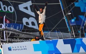 Armel Le Cléac'h at the finish of the Vendée Globe race