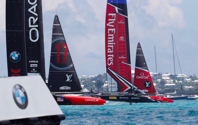 Catamaran New Zealand Racing In Louis Vuitton Cup Stock Photo