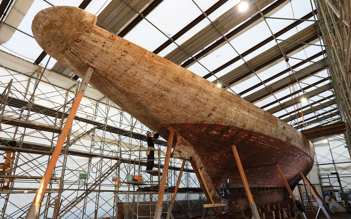 Classic sailing superyacht undergoing thorough restoration in Japan