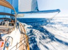 Point of view of a yacht sailing through water