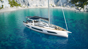 Render of the Dufour 54 in water