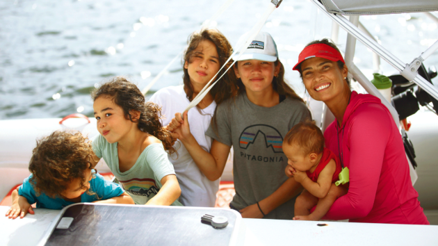 Olympic 470 medallist Isabel Swan (far right) with four of the six Sao-Burwick children. She’s one of the Brazilian sailors who made the family feel so welcome