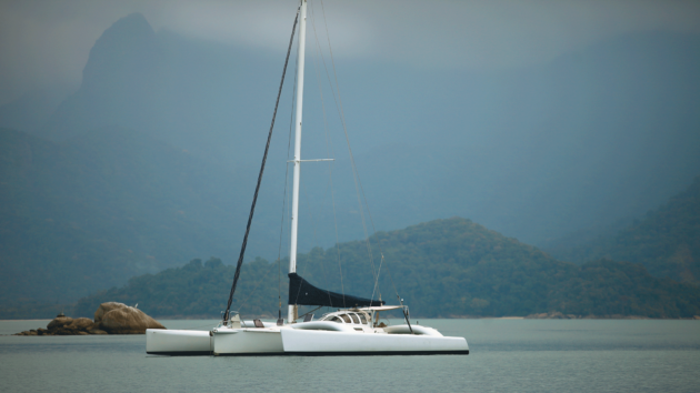 Thunderbird anchored in the protected waters of Ilha do Cedro, Paraty, Rio de Janeiro