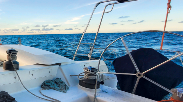 Thunderbird sails north along the South Atlantic coast of Rio Grande do Sul, Brazil
