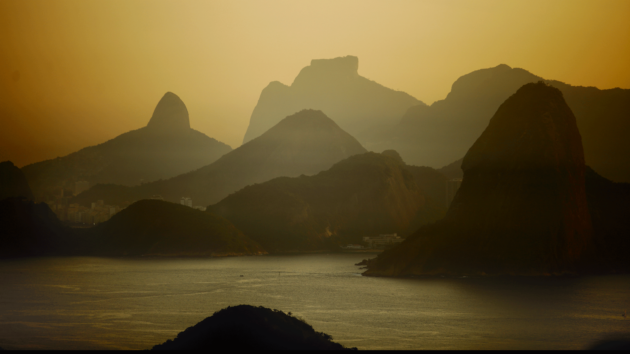 View of Rio de Janeiro’s distinctive city skyline over Guanabara Bay as seen from Niterói