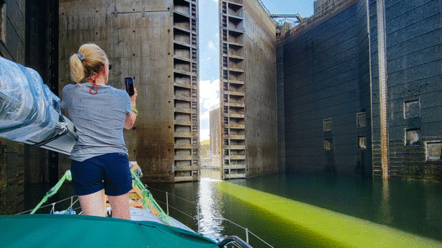 A big lock to negotiate in the Welland Canal linking lakes Ontario and Erie. 