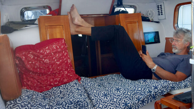  Elliot takes time to relax and catch up with the world while some phone signal is available. 