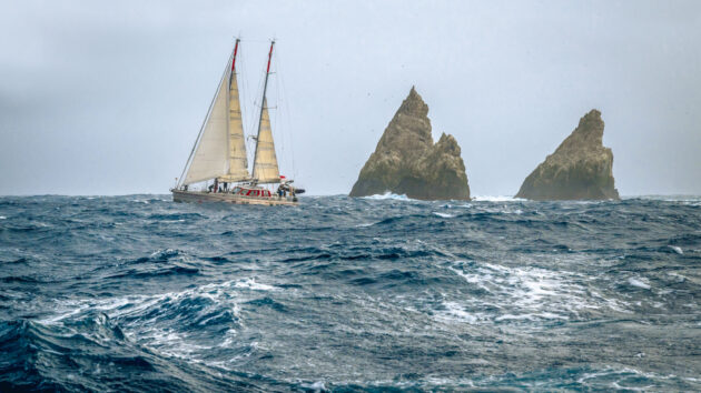 Amundsen clears the Shag Rocks in the wake of Vinson of Antarctica.