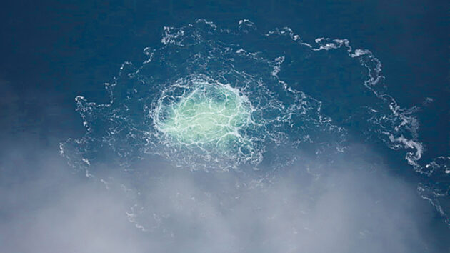 Gas leaking from the Nord Stream 2 gas pipeline in the Baltic Sea in September 2022.