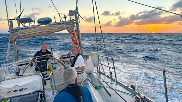 Sunset mid-ocean on the 72ft SV Sea Dragon.