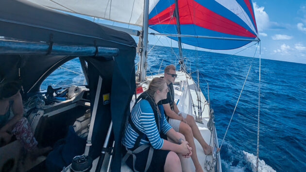 Joe Sage and family aboard the Moody 44 Ocean Strider