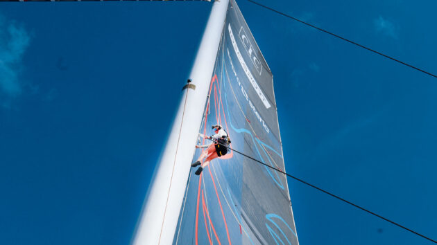 up the mast for rig checks on Day 10 of the attempt