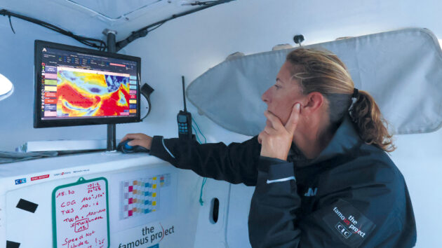 Dee Caffari at the nav station