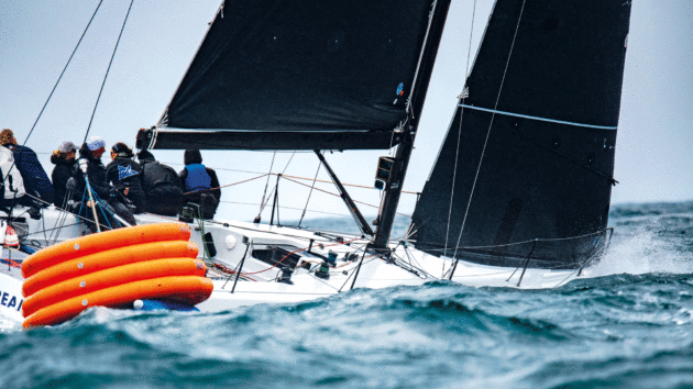 A yacht near a mark