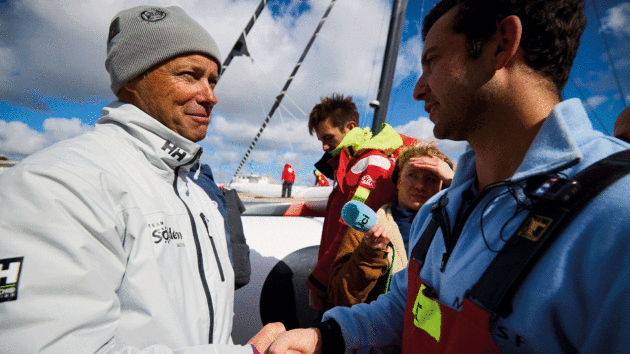 Soudée being congratulated by Coville after finishing in Brest.