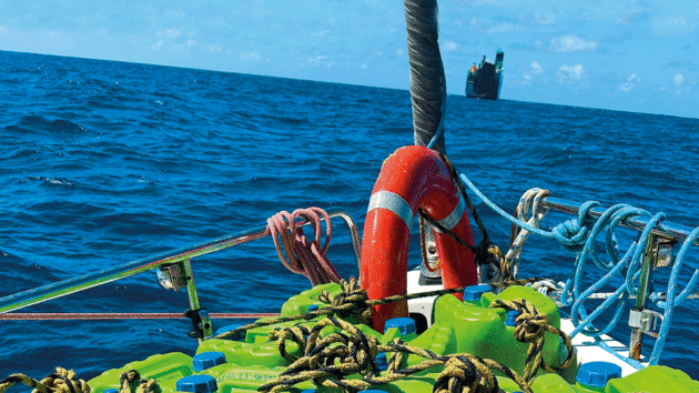 The captain of the cargo ship MV Tarago 365 miles away diverted his vessel to rendezvous with Ainsworth’s Moody 45 DS and, in a textbook operation, transferred 14 jerry cans, each with 25lt of precious diesel