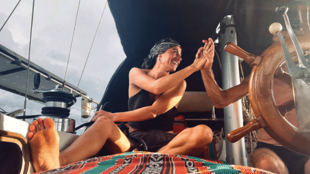 The author Elena, and co-skipper Robert ‘Kamikaze’