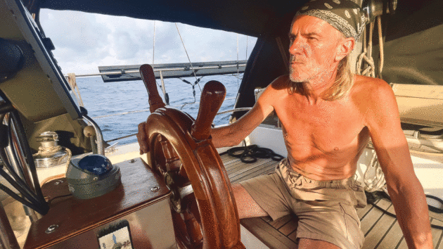 Robert D at Rebels’ classically styled helm while underway