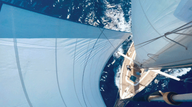 View from the rig during a moment of ideal sailing conditions