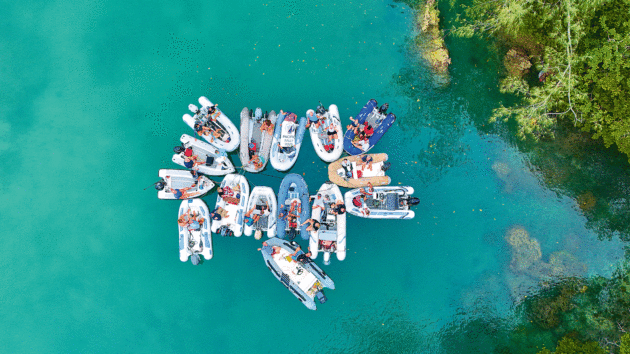 dinghy raft-up as cruisers meet for happy hour.