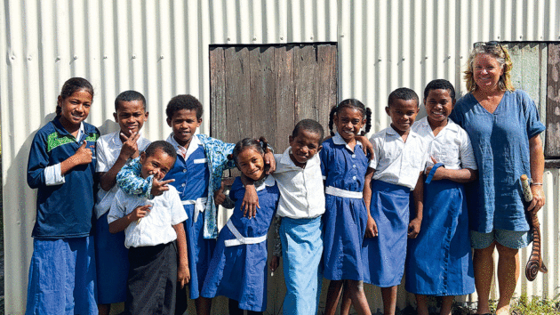 visiting the local school in Fulaga