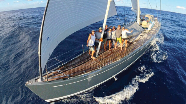 A yacht with people on board