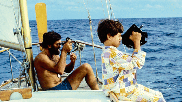 Jimmy Cornell and his son, Ivan, carrying out traditional astronavigation