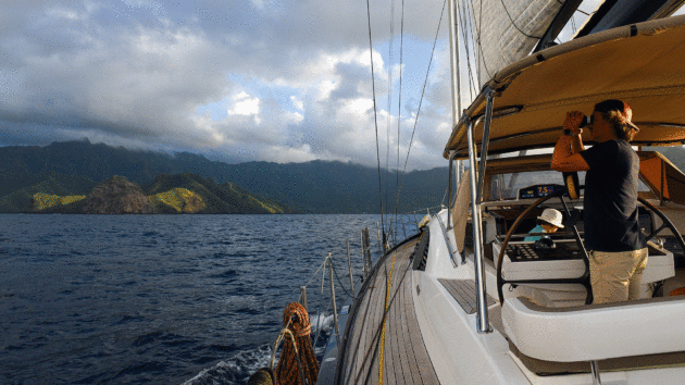 Approaching Nuku Hiva in the Marquesas