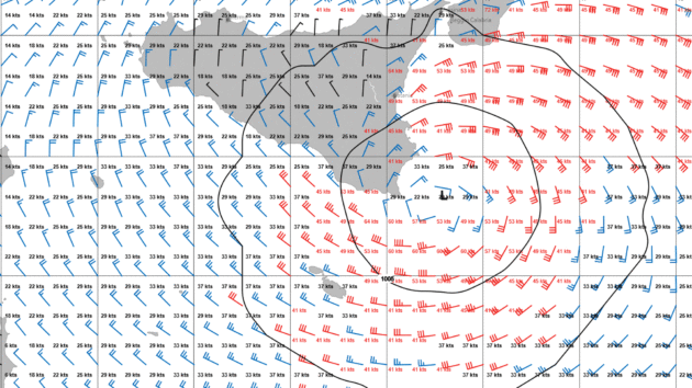 Strong weather forming off Italy and Sicily in chart-form