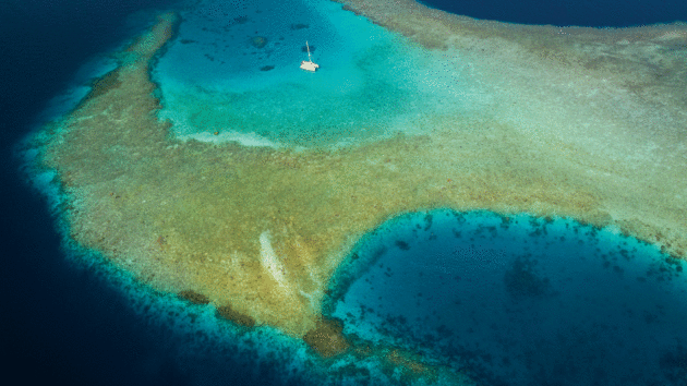 Polaris anchored among the coral in the Maldives
