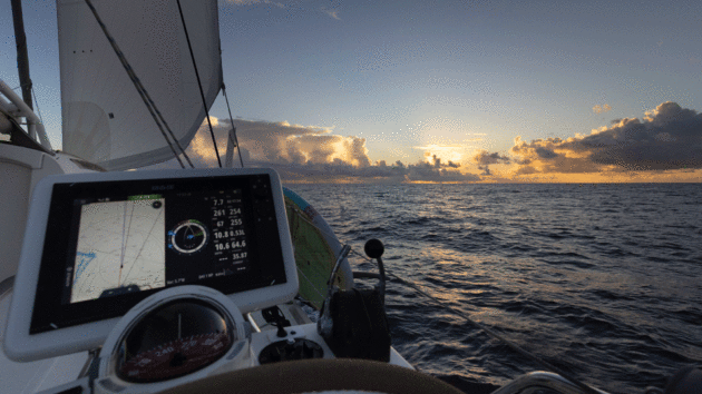 Good sailing conditions at sunset on passage in the Indian Ocean