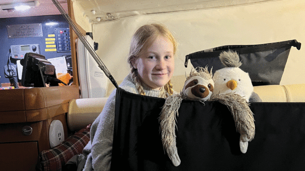 In family cruising mode, Matt’s daughter, Ella, gets comfy on Encore
