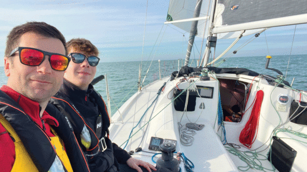 Matt Smith sailing with his son Will on Encore from the Solent to Poole