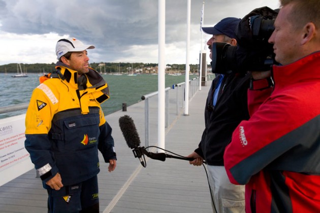 Telefonica Azul finishing the Sevenstar Round Britain and Ireland Race