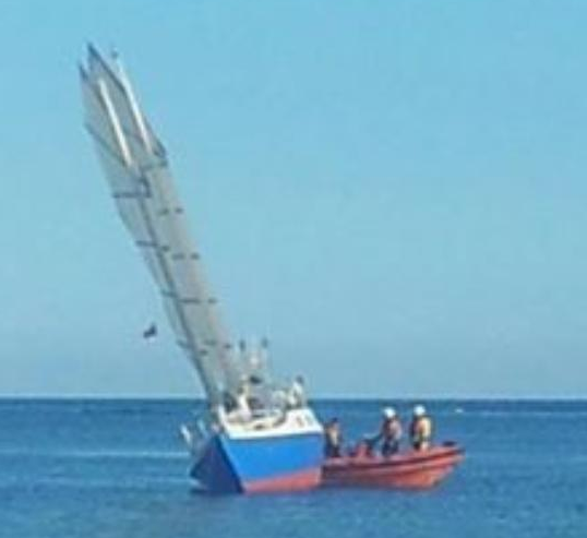 Grounded yacht