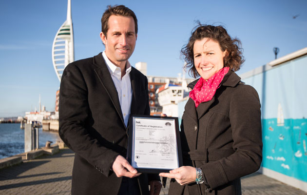 Ben Ainslie and Susie Tomson with their ISO 20121 certificate