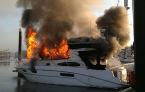 Burning vessel at Fleetwood docks