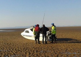 Boat grounded on sandbar