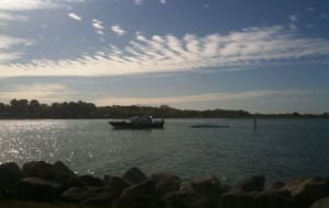 Capsized speedboat