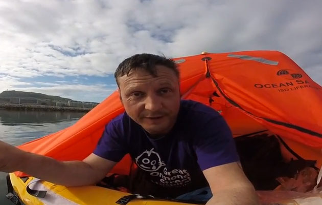 Wayne Ingram in liferaft