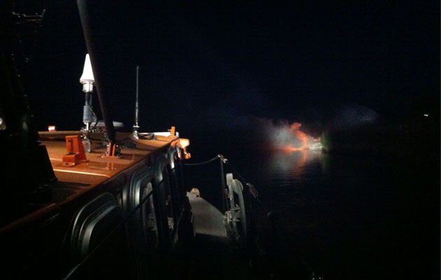 Fire on cruiser on River Frome