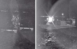 Hovercraft and mud rescue crew