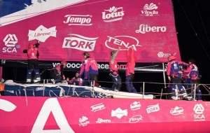 Team SCA celebrate victory in a leg of the Volvo Ocean Race