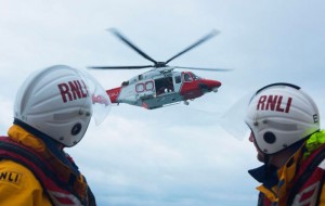 RNLI and coastguard helicopter
