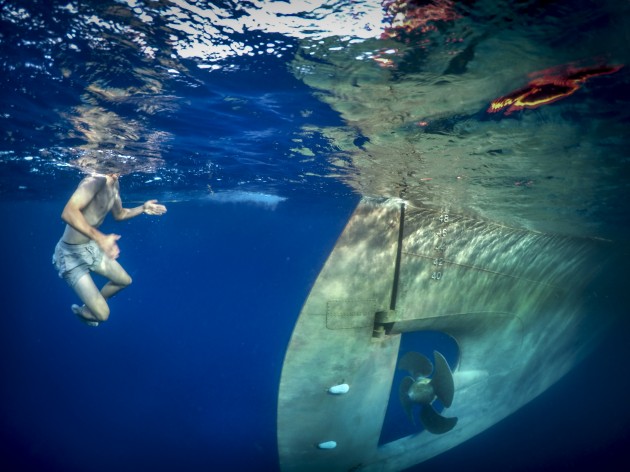 Stad Amsterdam Clipper seen from below the sea
