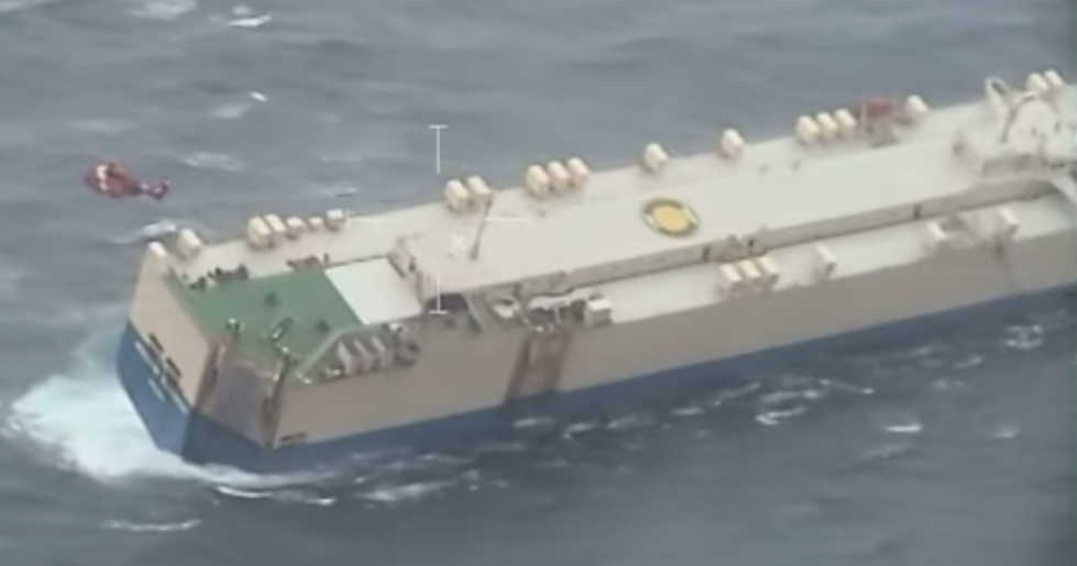 Modern Express cargo vessel in Bay of Biscay