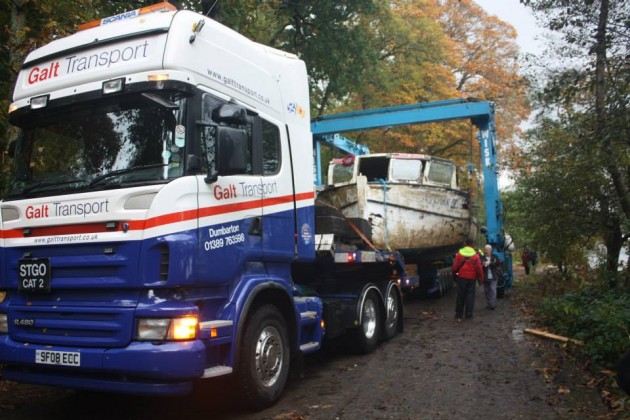 The removal truck takes Skylark IX for further restoration work.